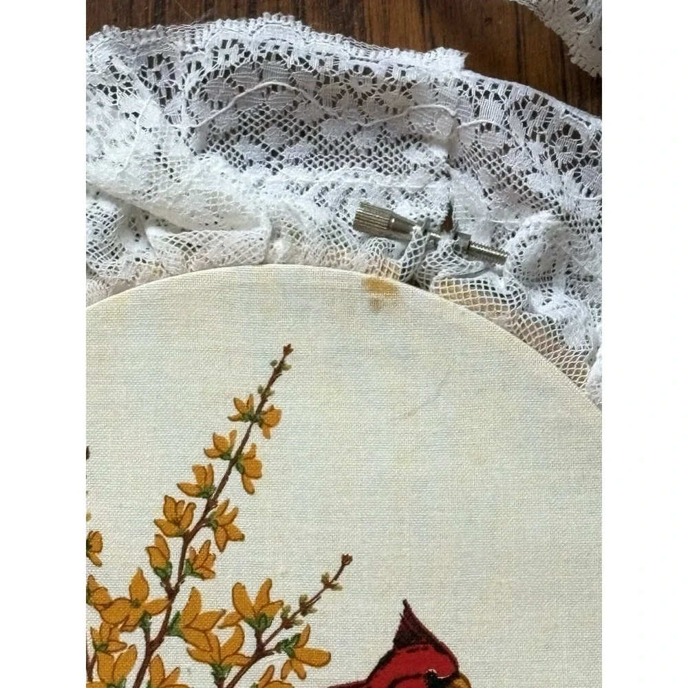 Vtg Set Of 3 Bird Wall Hanging Lace Ruffle Embroidery Hoop Art Cottagecore